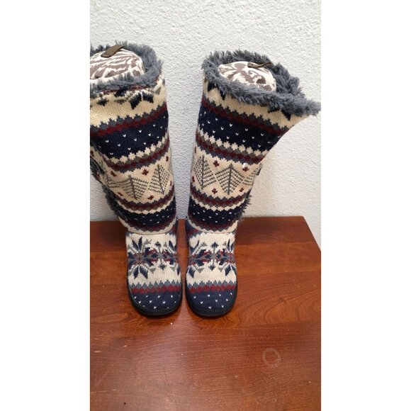 Muk Luks Women's Knee-High Nordic Pattern Knit Boots Faux Fur Lining Size 7 - Picture 2 of 8